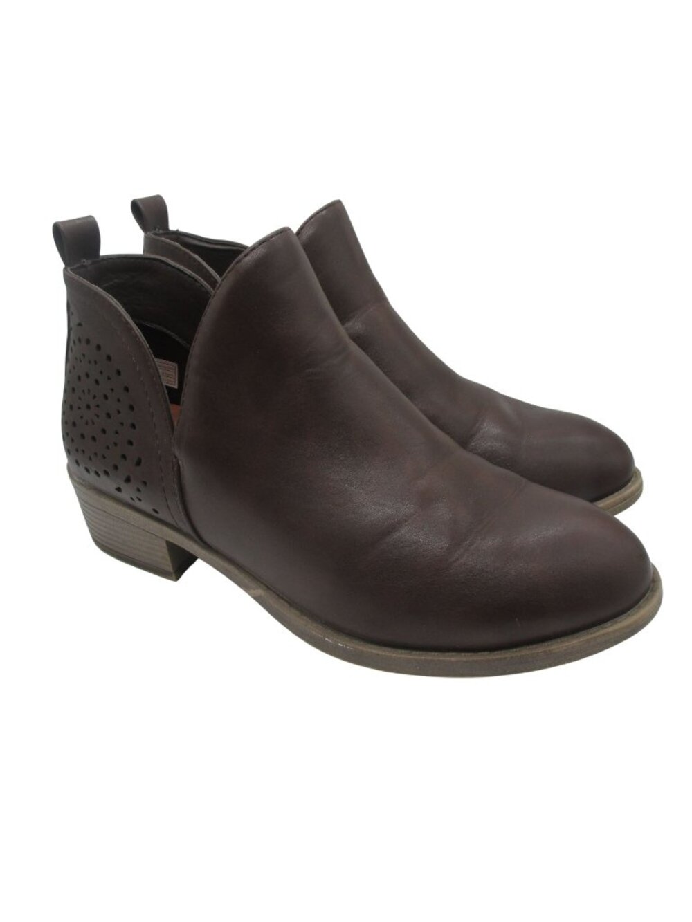 Vepose Womens Brown Memory Foam Ankle Boots With Laser-Cut Design Size 9.5 Comfy